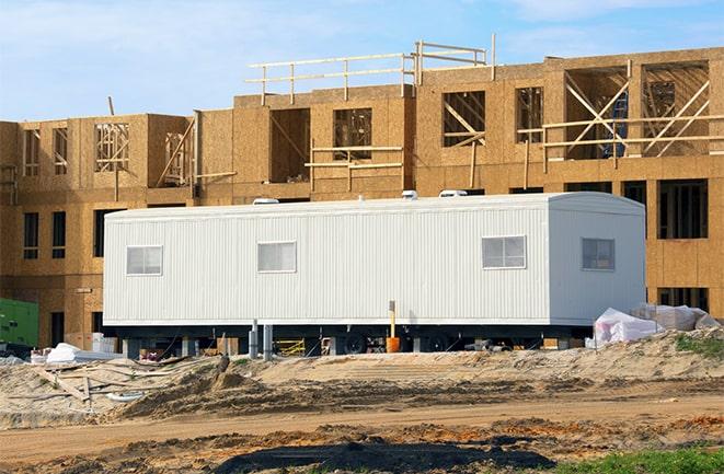 construction workers meeting at office trailers on rent in Union City CA